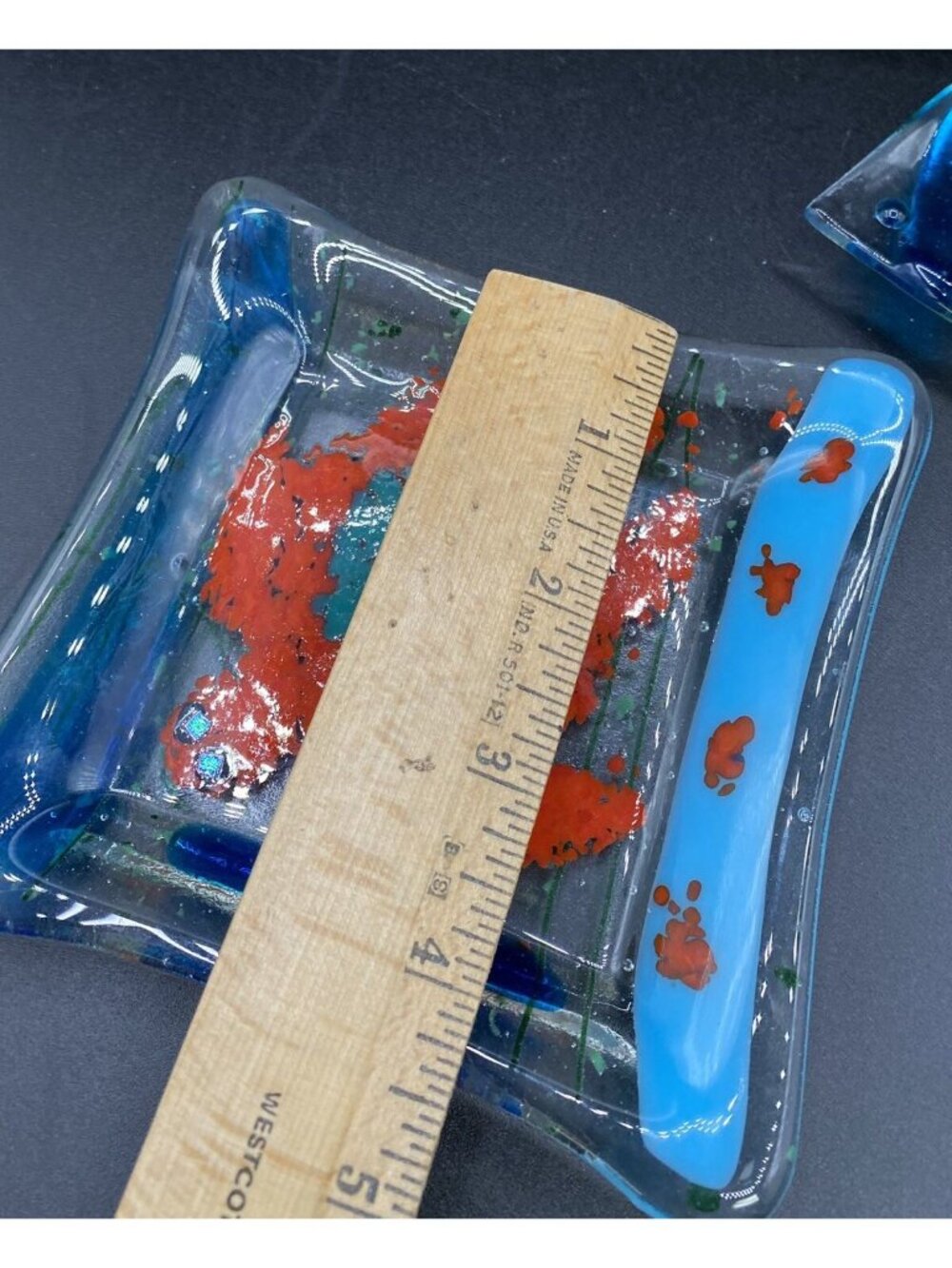 Fused Art Glass Coaster & Trinket Bowls Iris Flowers Abstract & Golf Flag LOT 3 - Picture 7 of 13